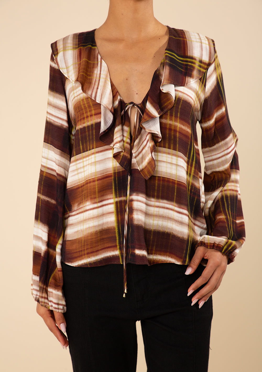 Blusa Suelta Escote En V Mangas Largas