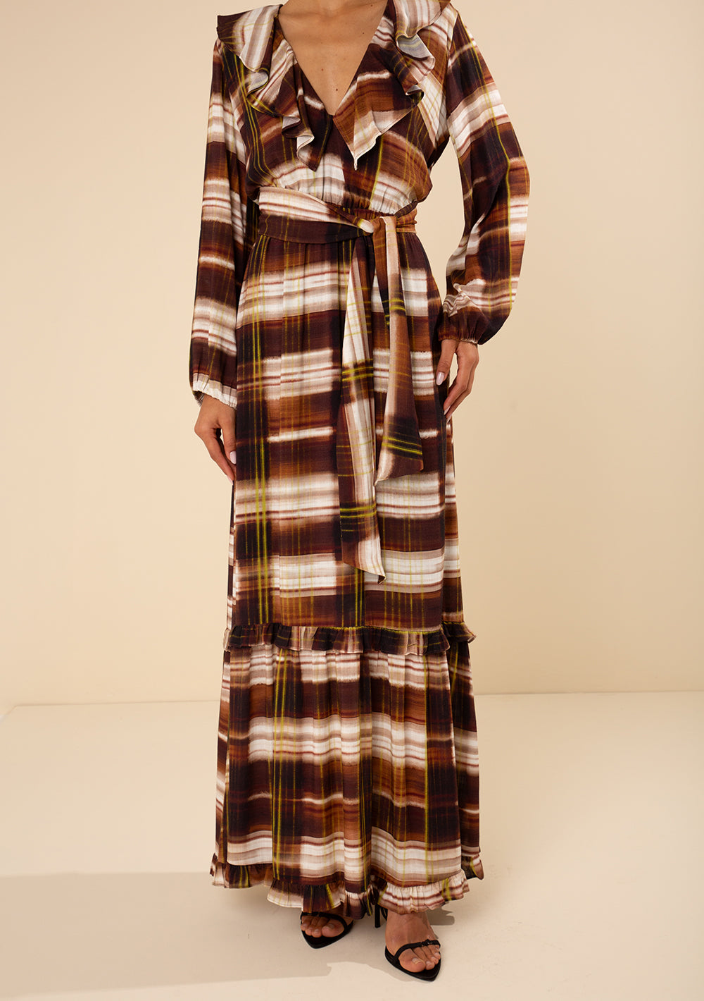 Vestido Largo Suelto Escote En V Mangas Largas