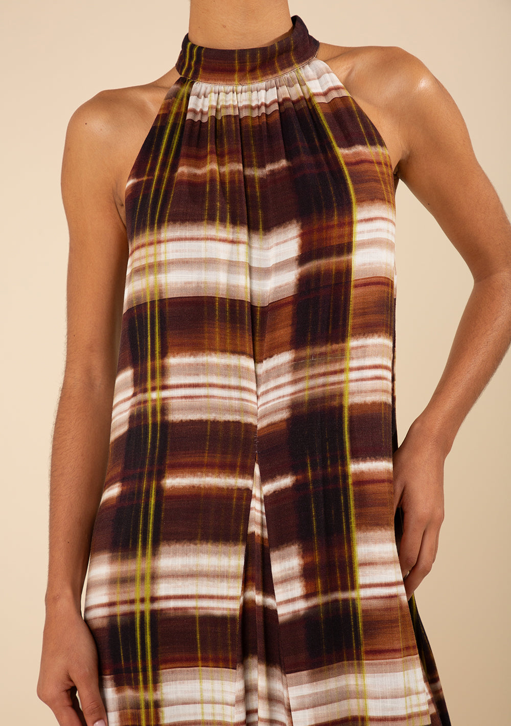Vestido Midi Suelto Cuello Francés Sin Mangas