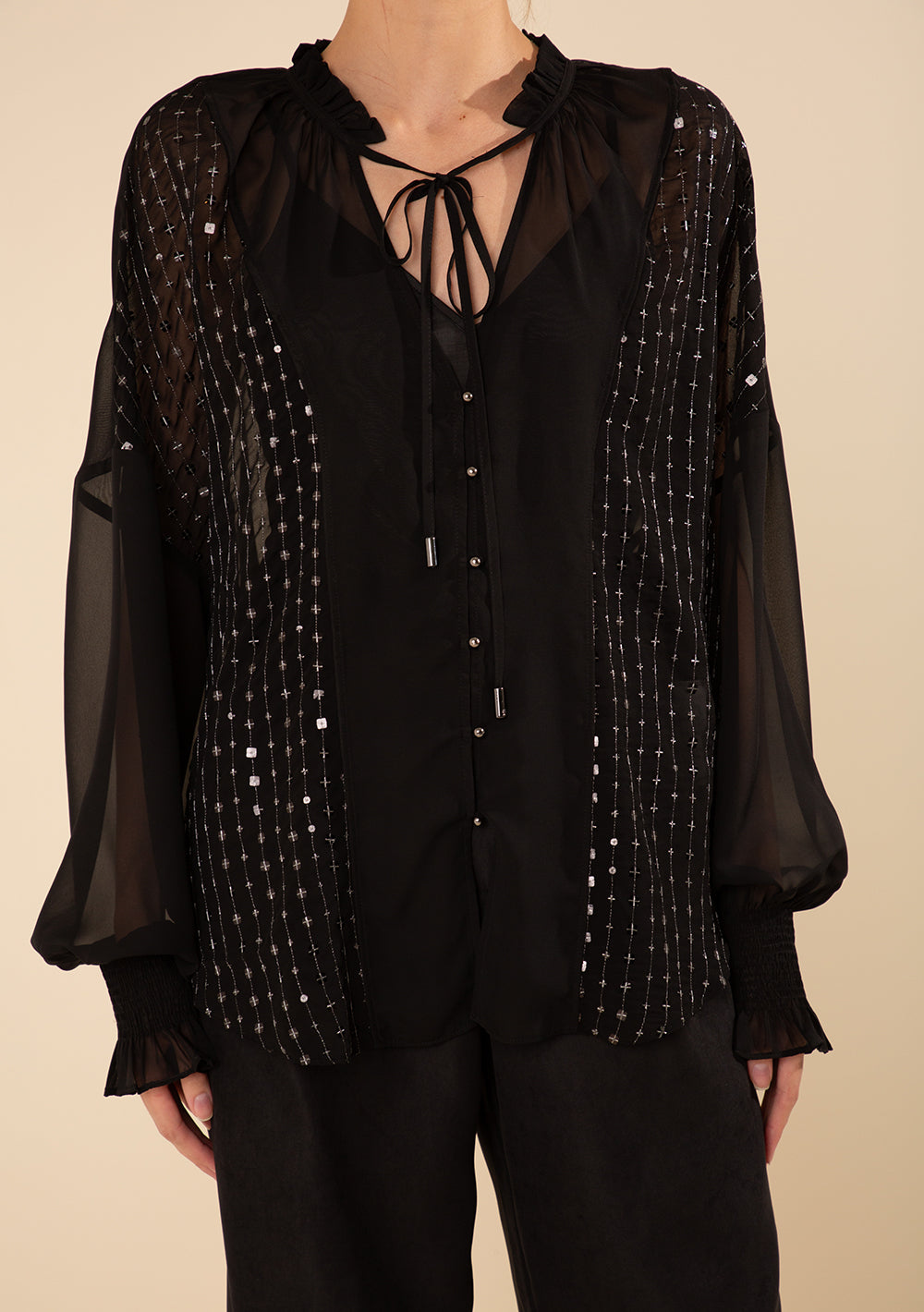 Blusa Suelta Escote En V Mangas Largas