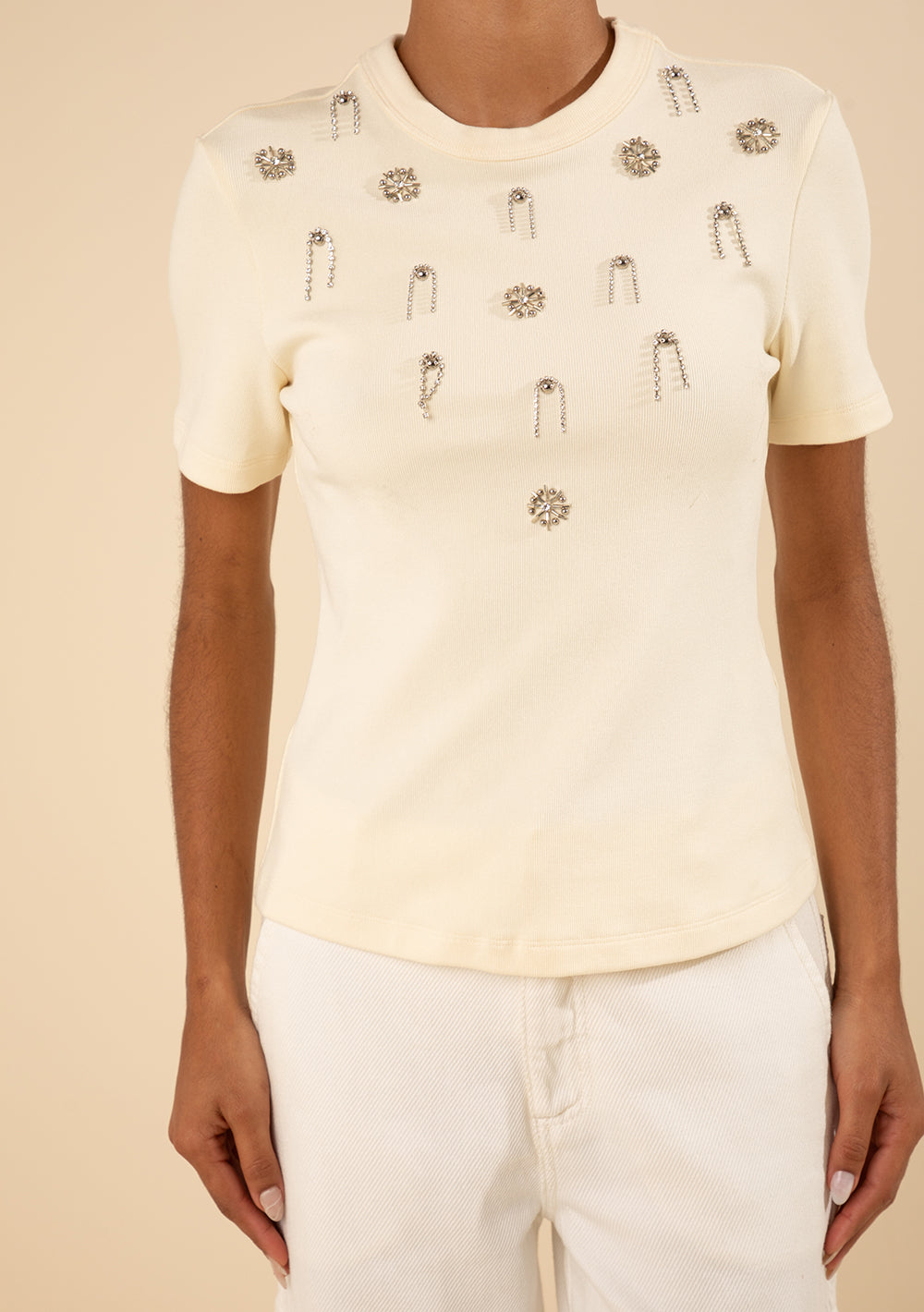 Blusa Ajustada Escote Redondo Mangas Cortas