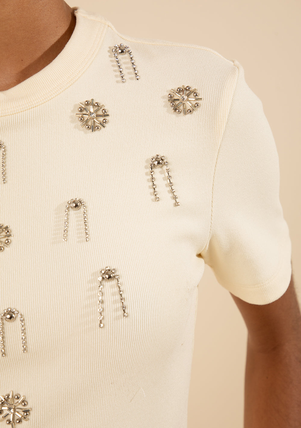 Blusa Ajustada Escote Redondo Mangas Cortas