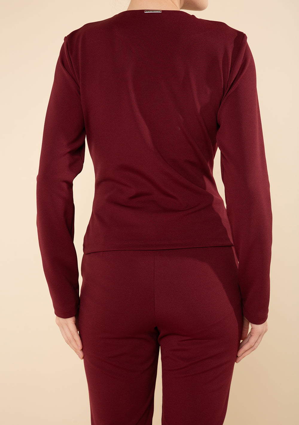 Blusa Ajustada Escote En V Mangas Largas