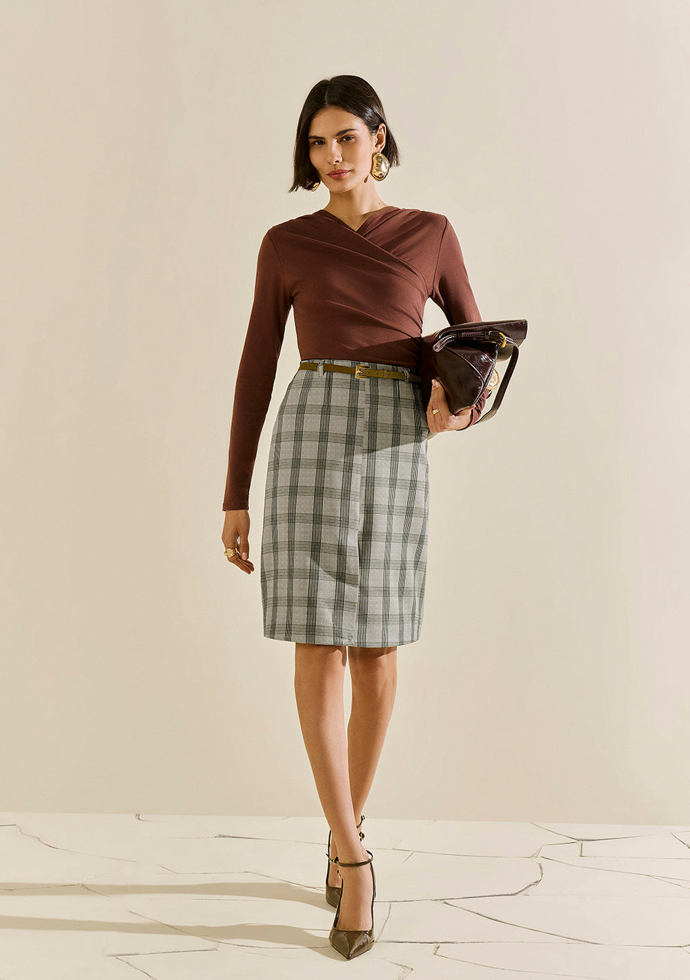 Blusa Ajustada Escote En V Mangas Largas