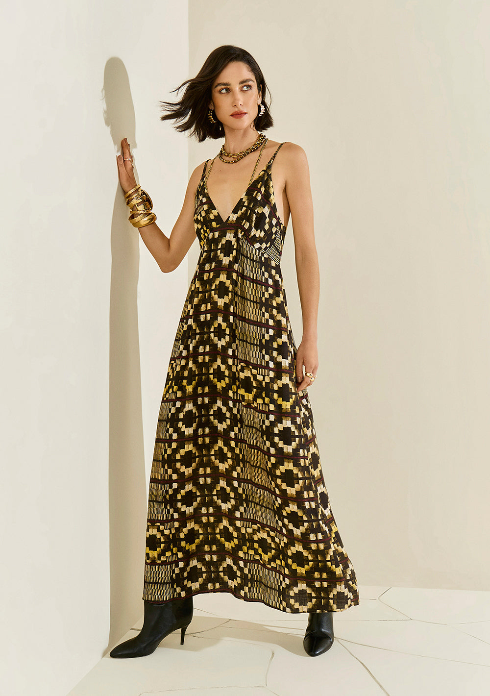 Vestido Largo Suelto Escote En V Con Tirantes