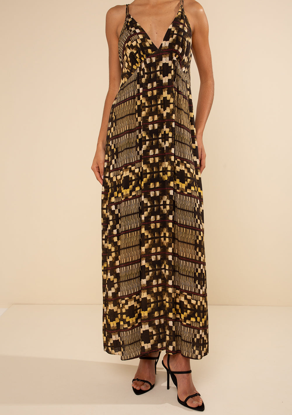 Vestido Largo Suelto Escote En V Con Tirantes