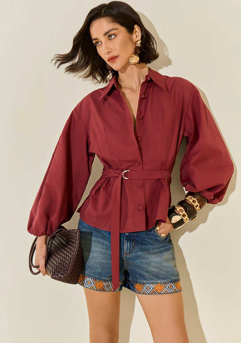 Camisa Ajustada Cuello Clásico Mangas Largas