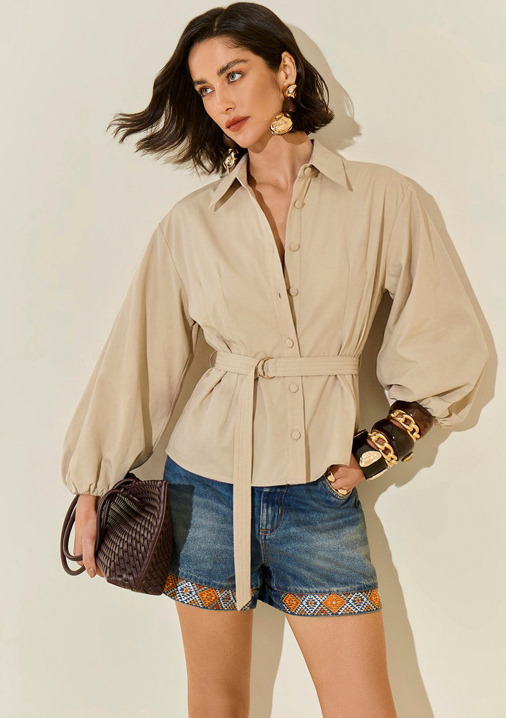 Camisa Ajustada Cuello Clásico Mangas Largas