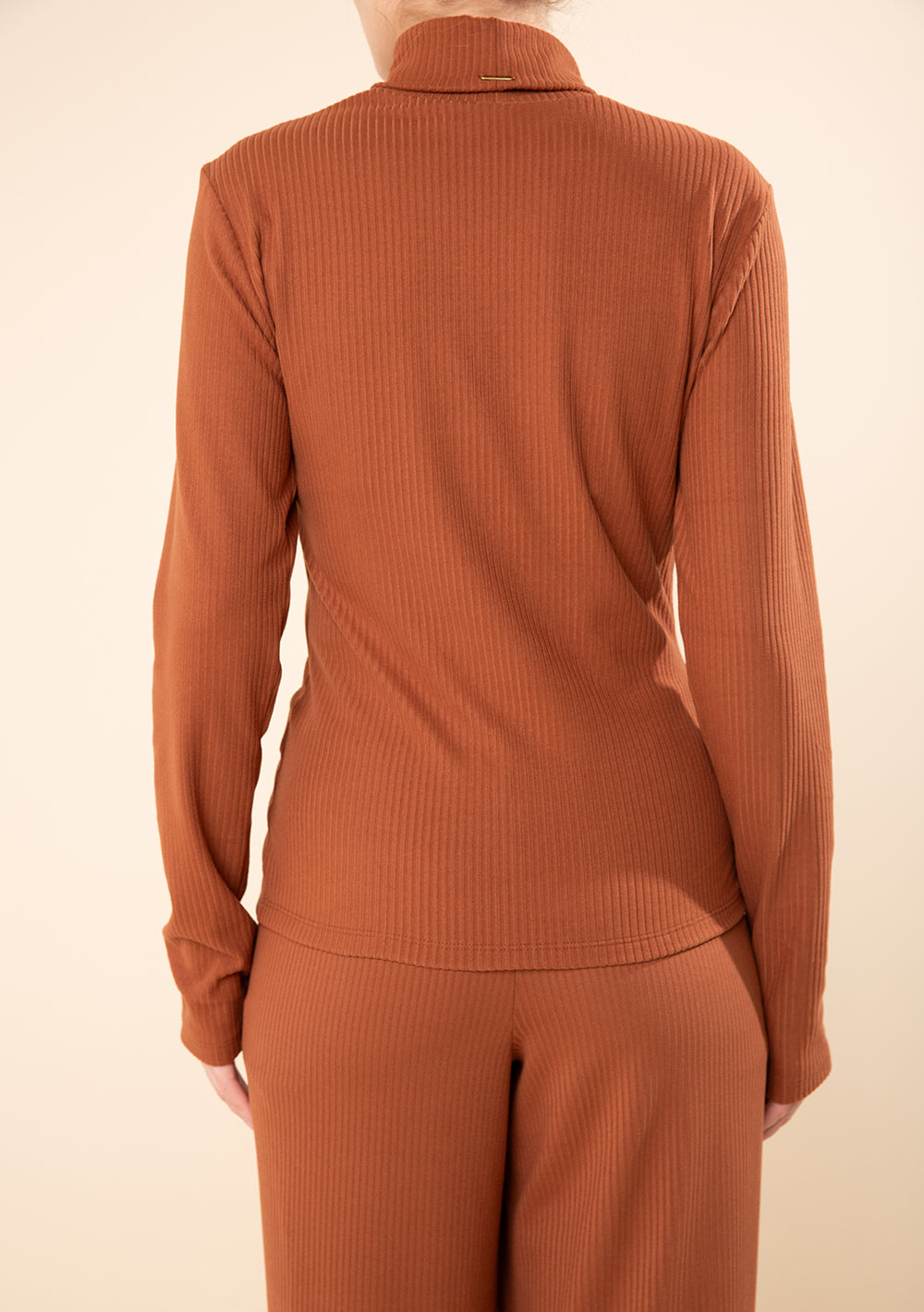 Blusa Ajustada Cuello Alto Mangas Largas