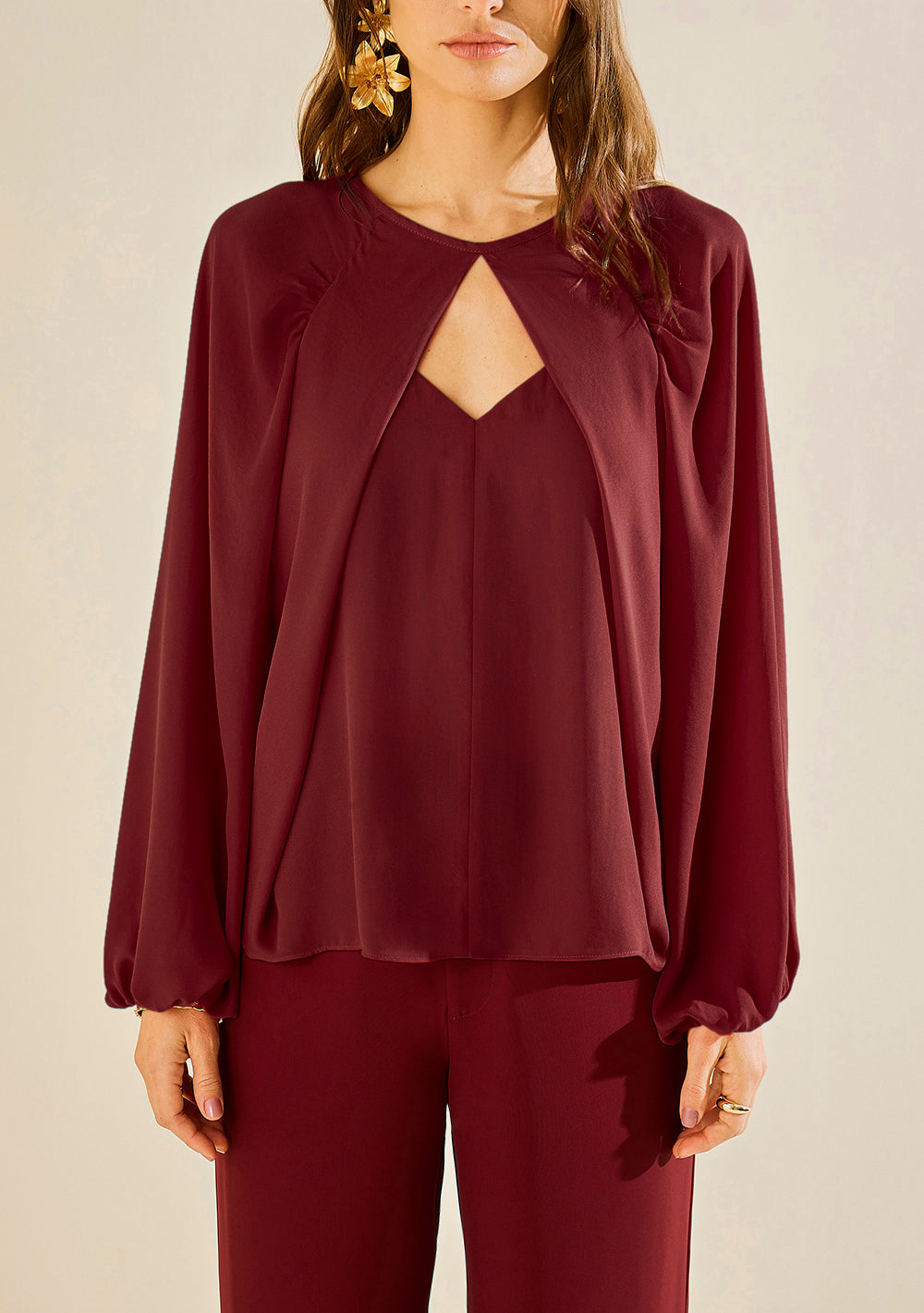 Blusa Suelta Cuello Redondo Mangas Largas