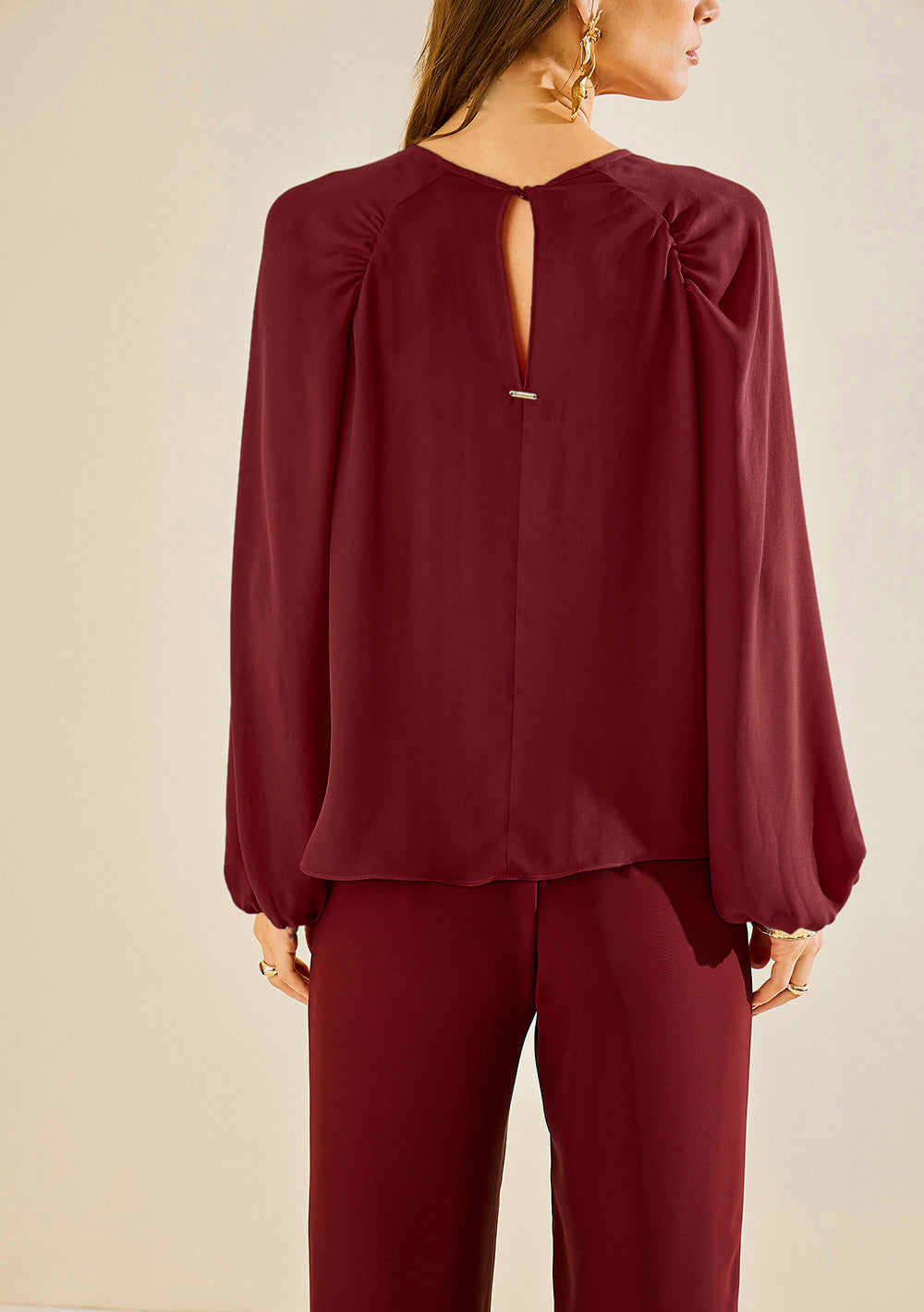 Blusa Suelta Cuello Redondo Mangas Largas