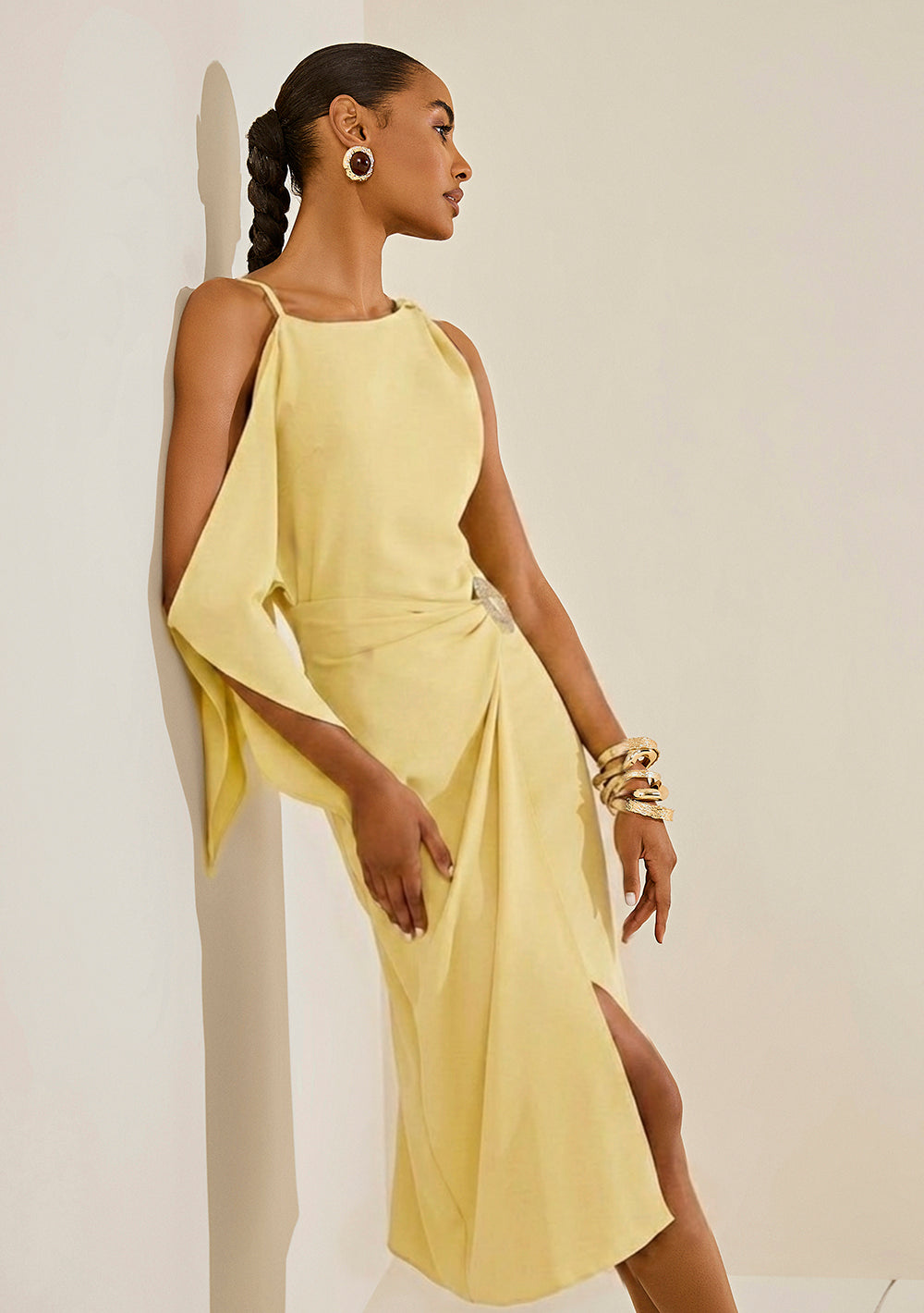Vestido Midi Ajustado Escote Barco sin Mangas