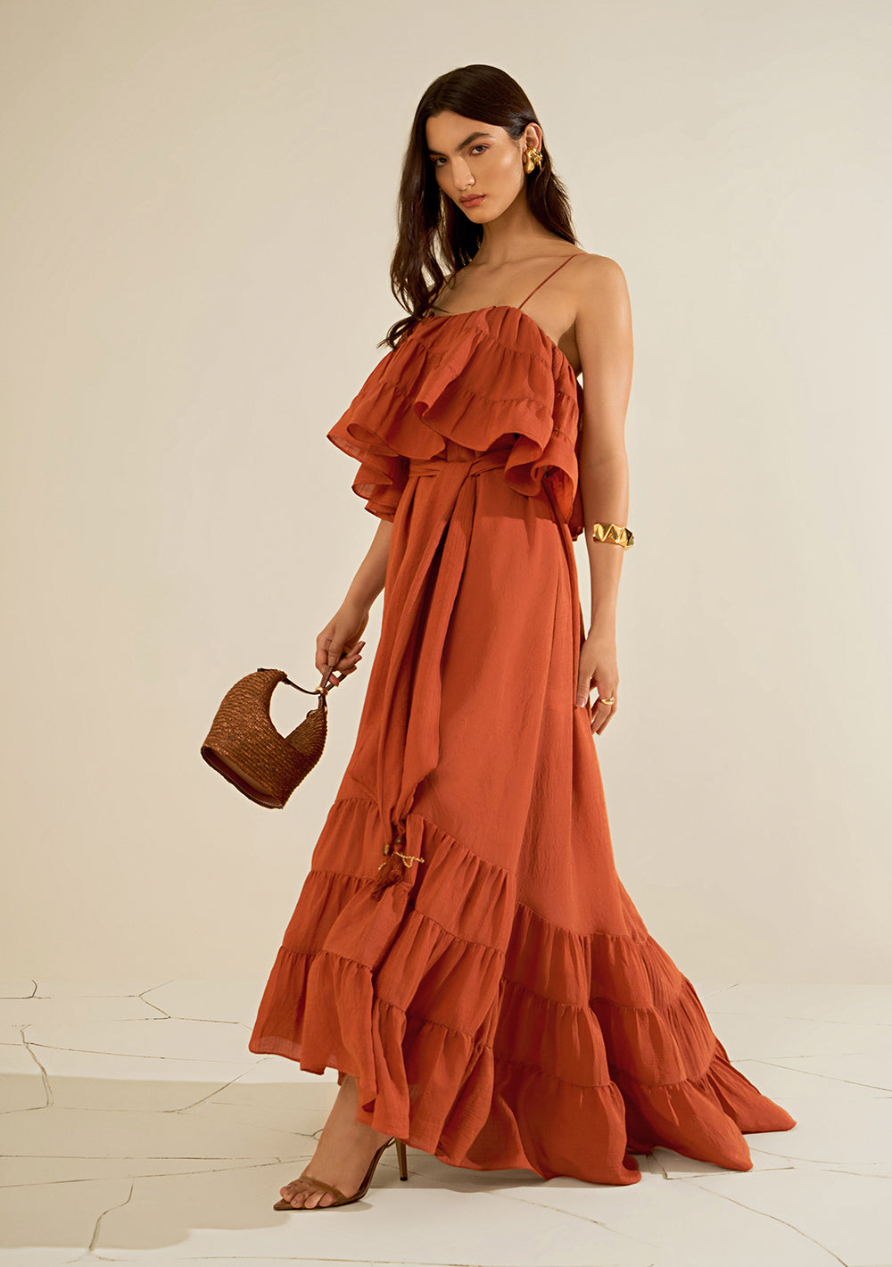 Vestido Largo Suelto Escote Recto Sin Mangas