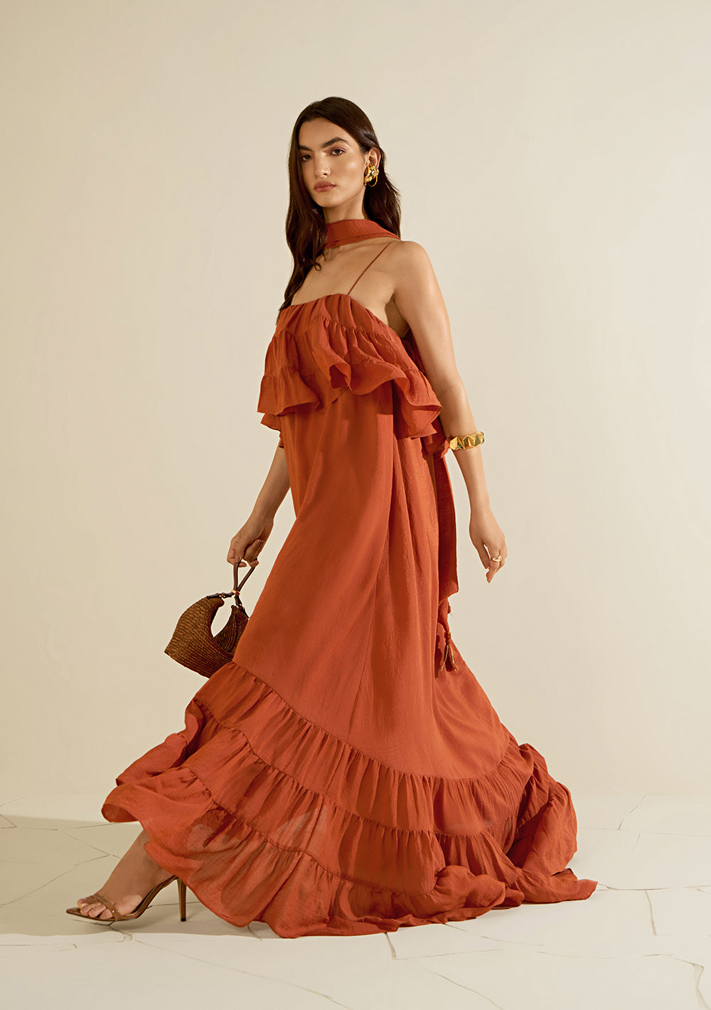 Vestido Largo Suelto Escote Recto Sin Mangas