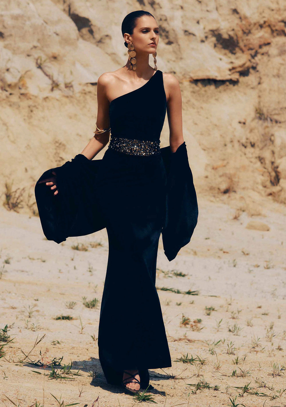Vestido Largo Ajustado De Un Solo Hombro Sin Mangas