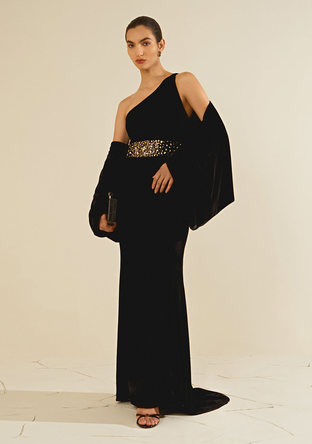 Vestido Largo Ajustado De Un Solo Hombro Sin Mangas