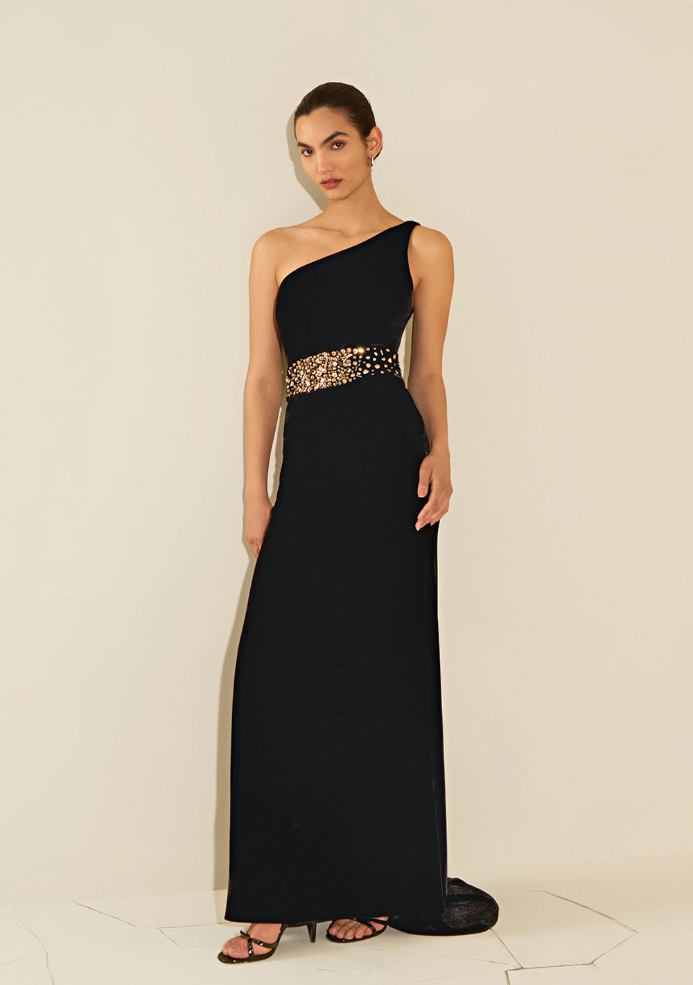 Vestido Largo Ajustado De Un Solo Hombro Sin Mangas