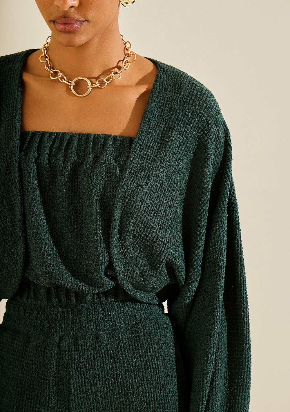 Chaqueta Cropped Suelta Mangas Largas