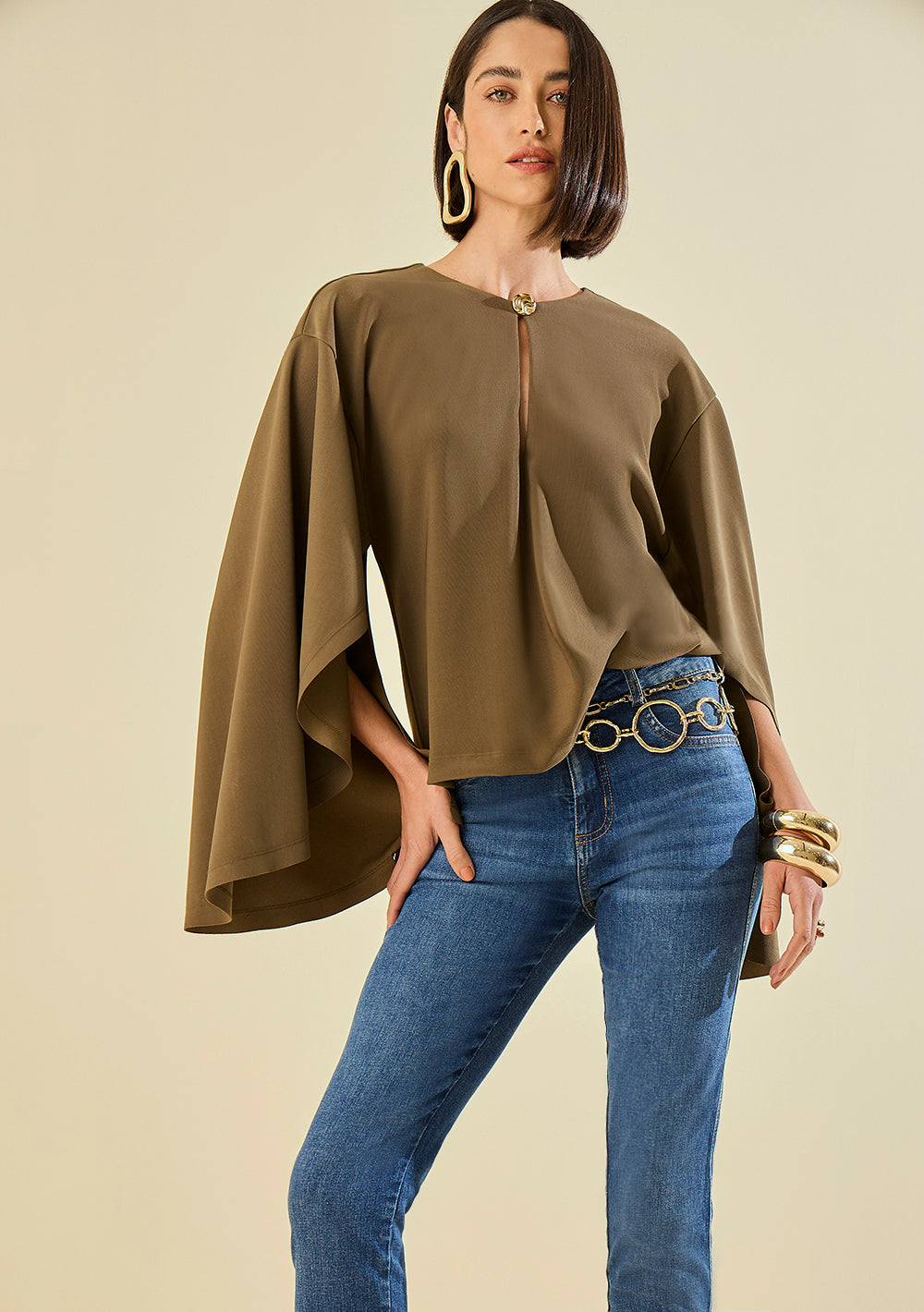 Blusa Suelta Cuello Redondo Mangas Largas