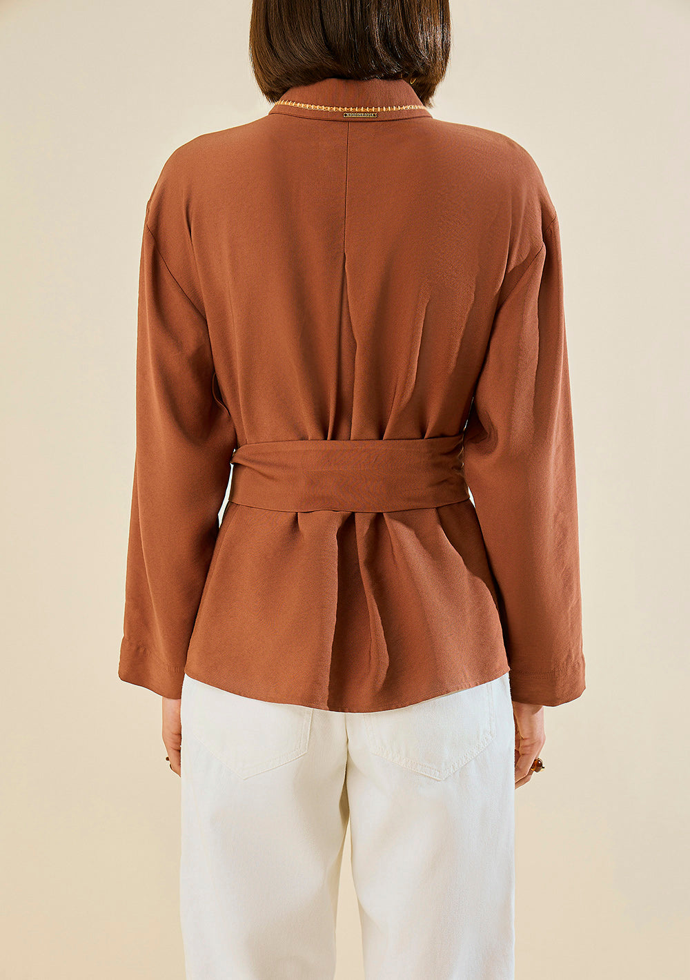 Blusa Suelta Cuello Clásico Mangas Largas