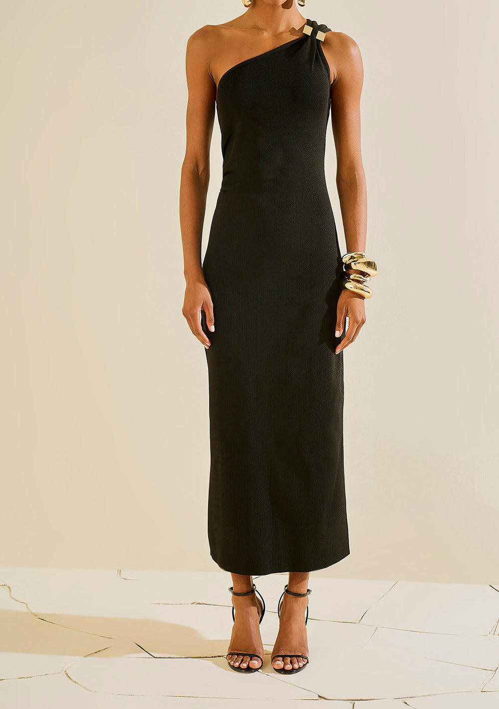 Vestido Midi Ajustado de Un Hombro sin Mangas