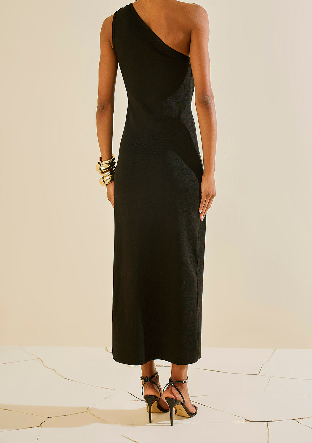 Vestido Midi Ajustado de Un Hombro sin Mangas
