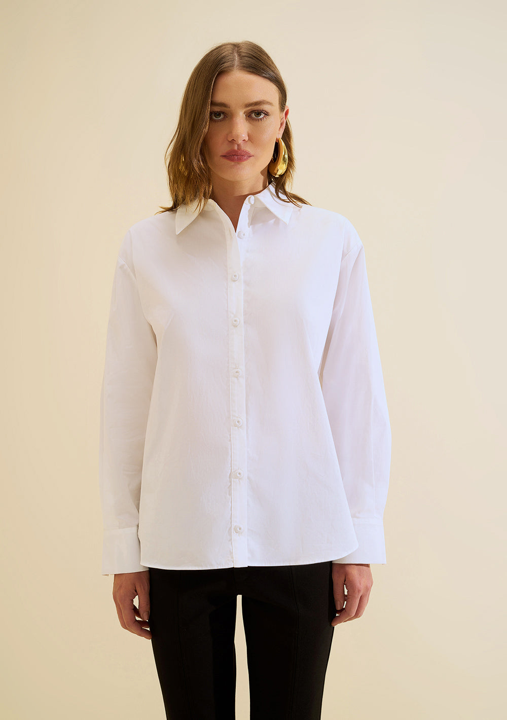Camisa Suelta Cuello Clásico Mangas Largas