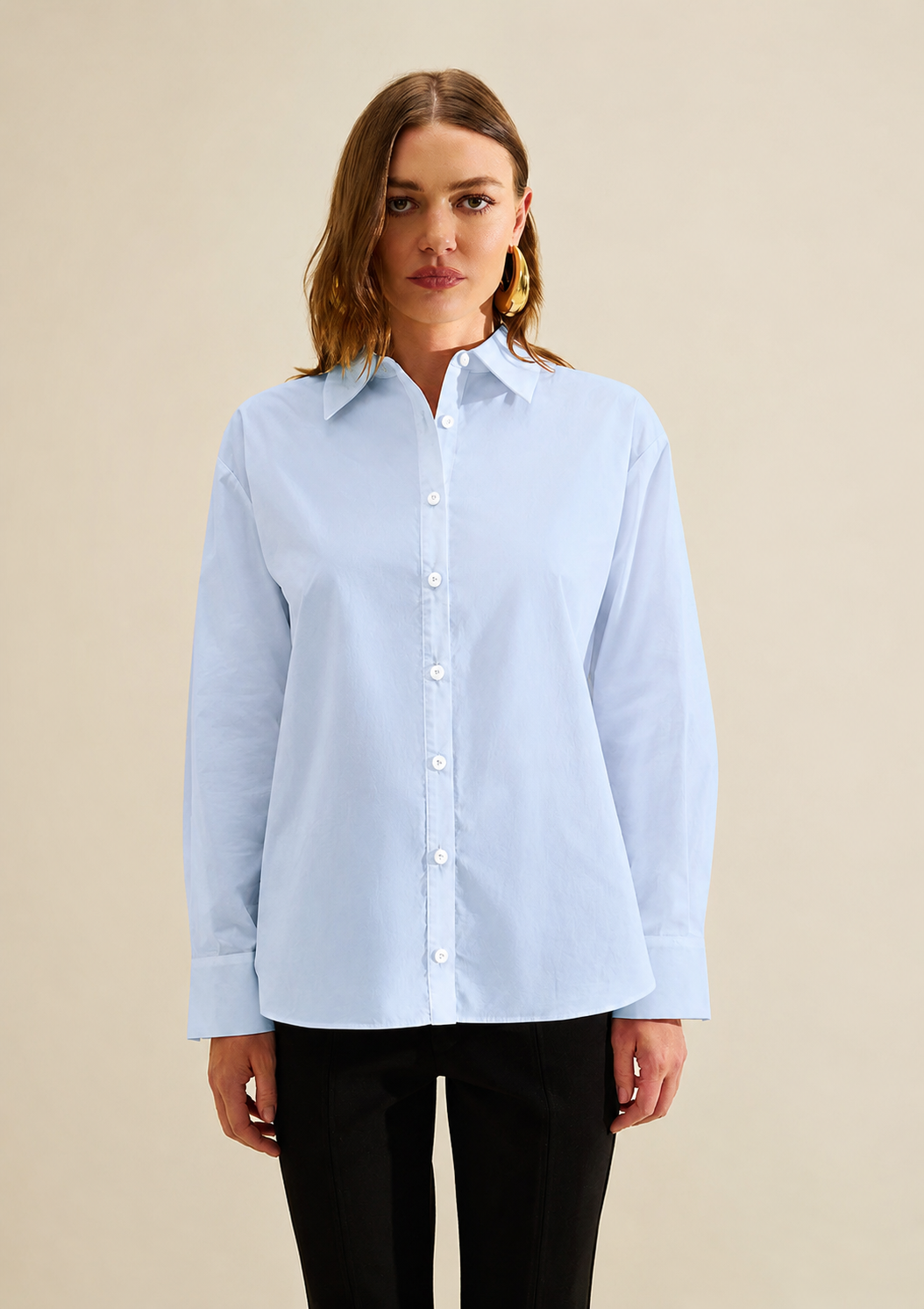 Camisa Suelta Cuello Clásico Mangas Largas