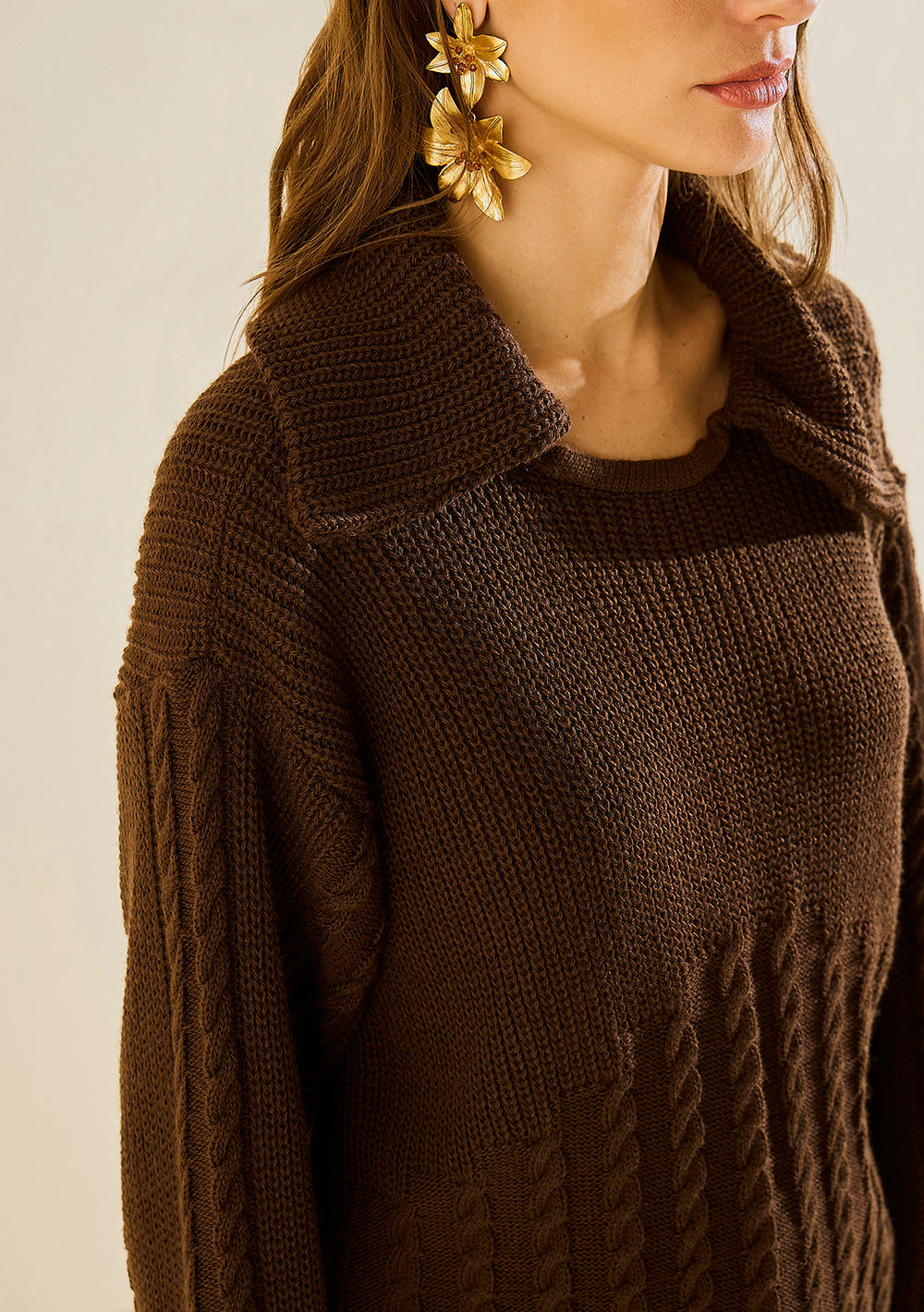 Blusa Suelta Cuello Clásico Mangas Largas