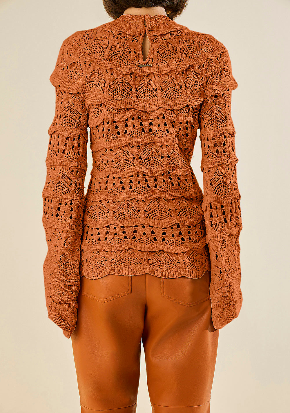 Blusa Larga Ajustada Cuello Redondo Mangas Largas