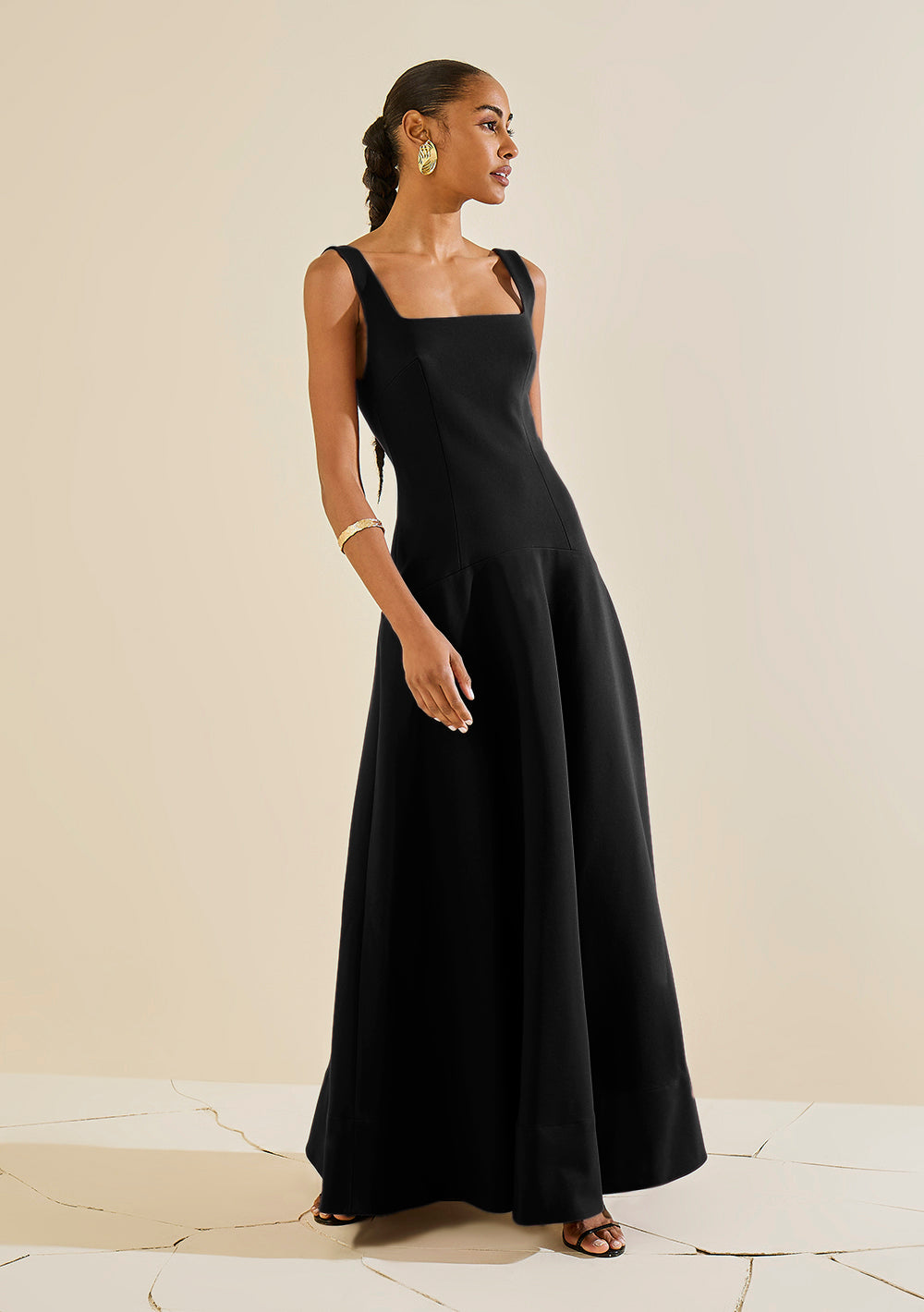 Vestido Largo Ajustado de Tirantes Escote Recto