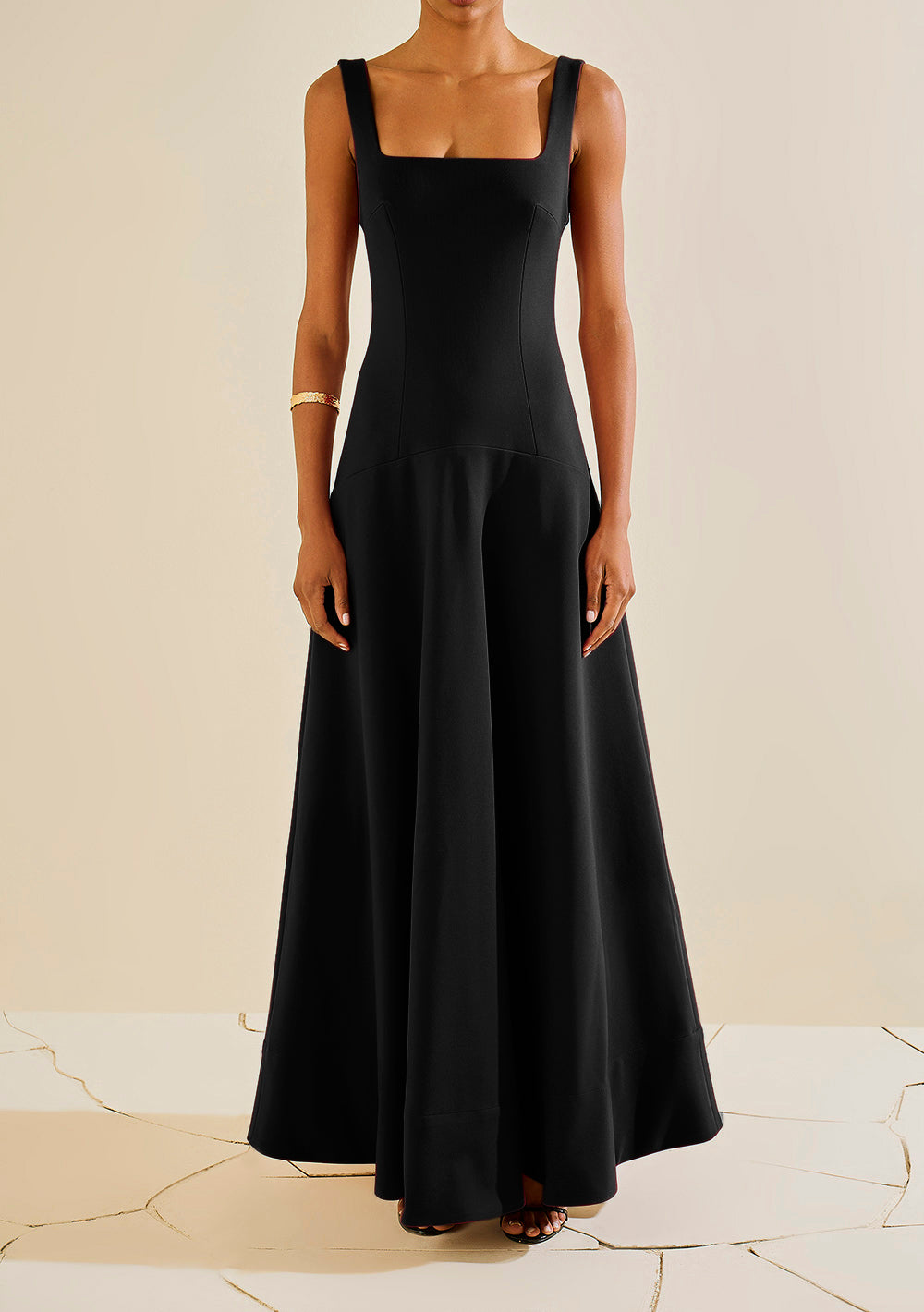 Vestido Largo Ajustado de Tirantes Escote Recto