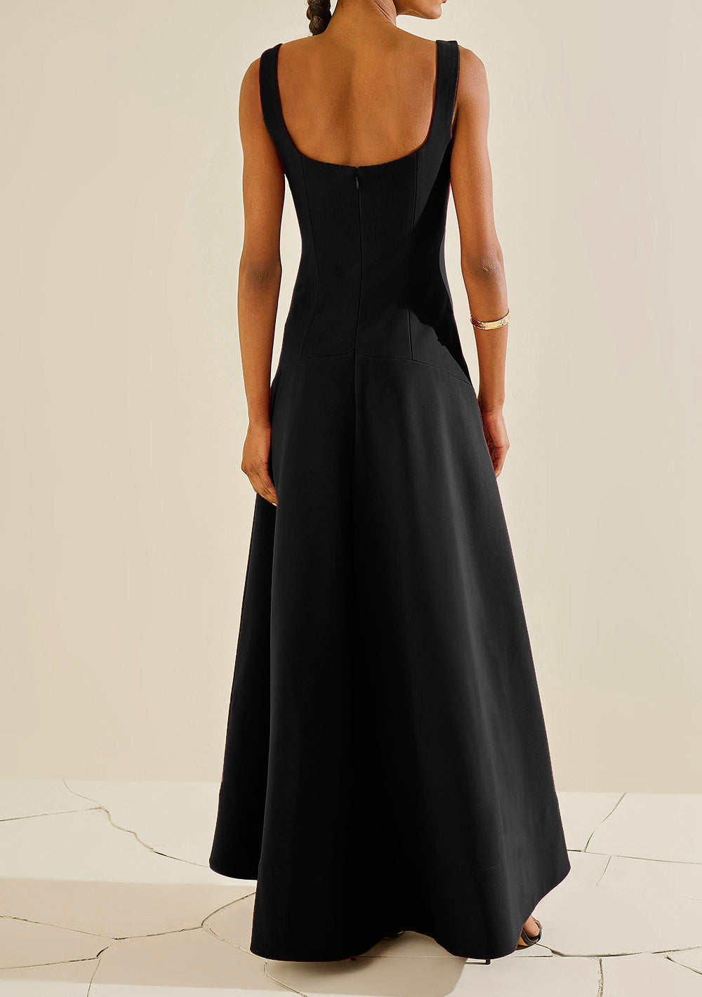 Vestido Largo Ajustado de Tirantes Escote Recto