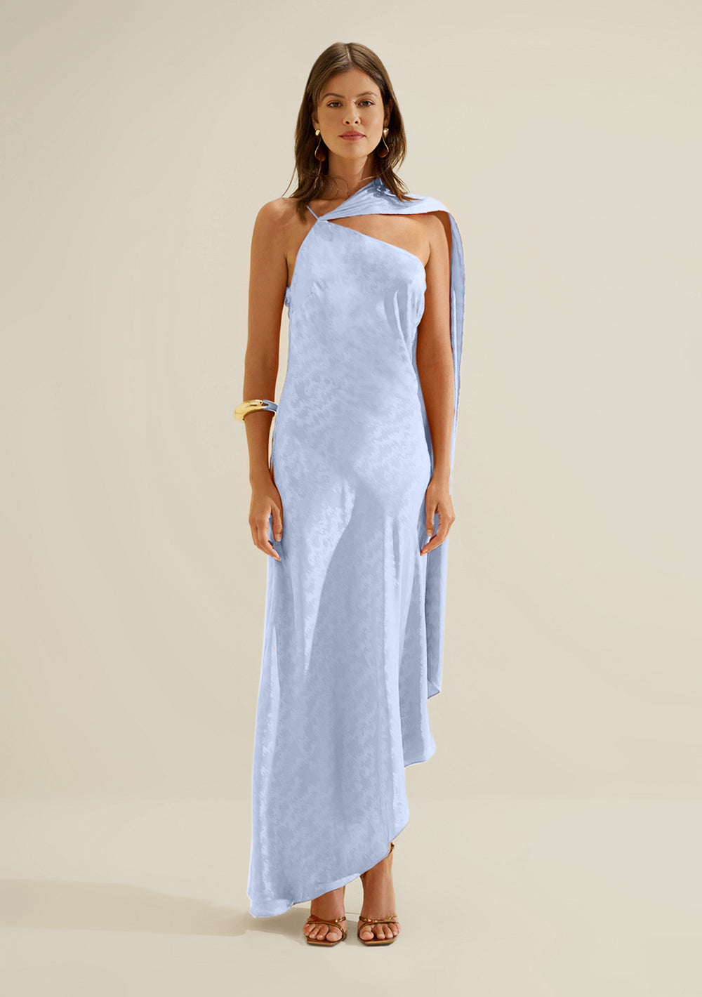 Vestido Midi Ajustado Un Hombro Sin Mangas