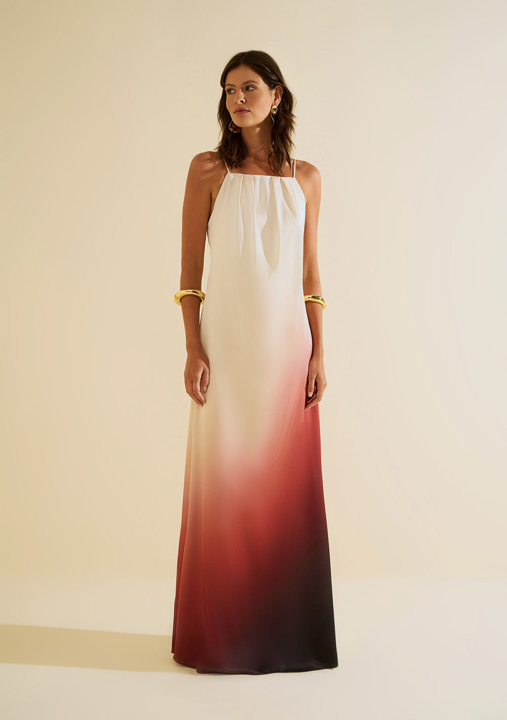 Vestido Largo Ajustado Escote en V Con Tirantes