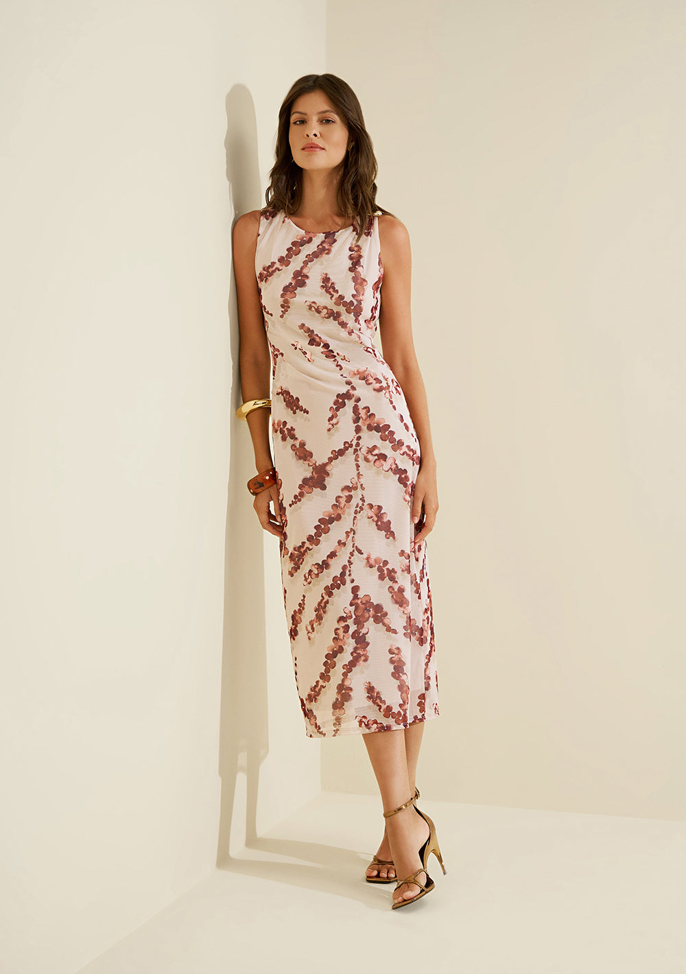 Vestido Midi Ajustado Escote Barco Sin Mangas