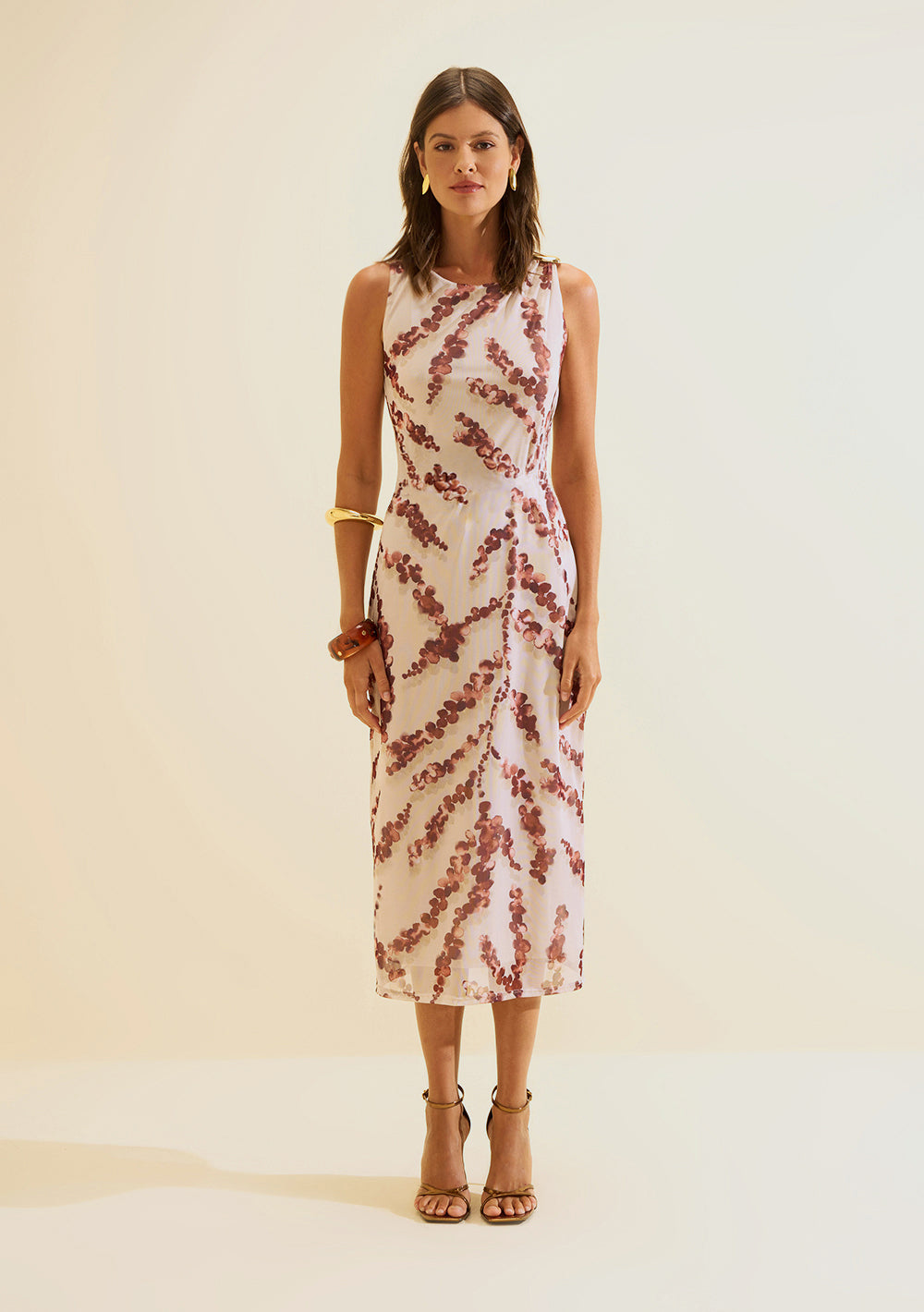 Vestido Midi Ajustado Escote Barco Sin Mangas