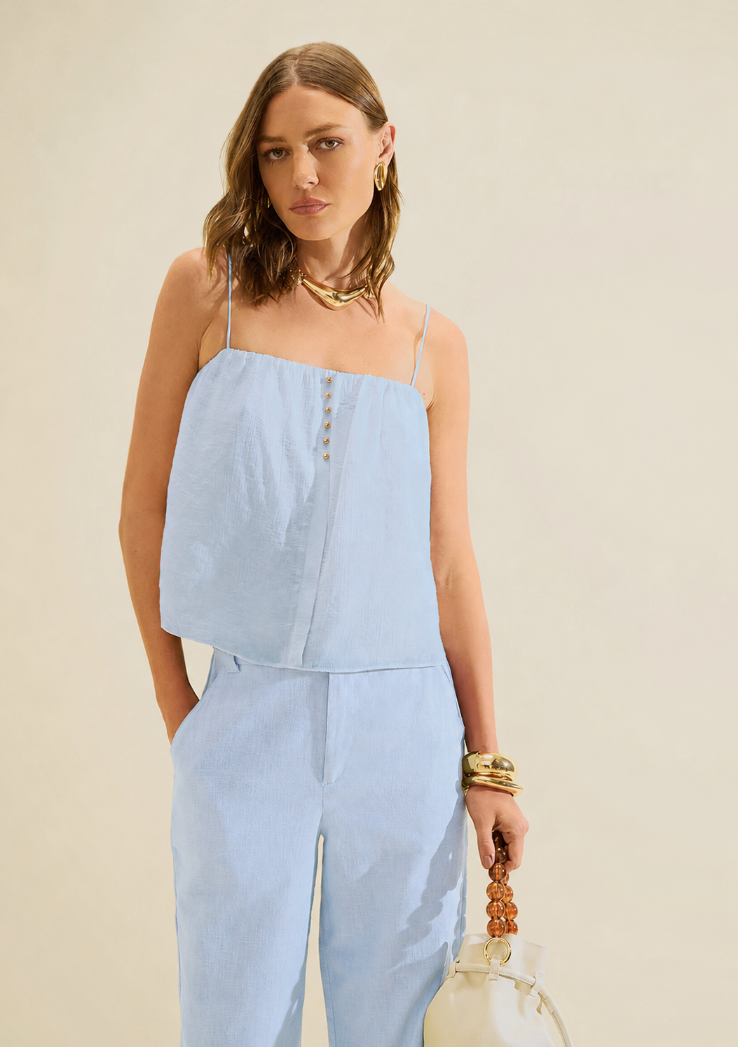 Blusa Suelta Escote Recto Sin Mangas