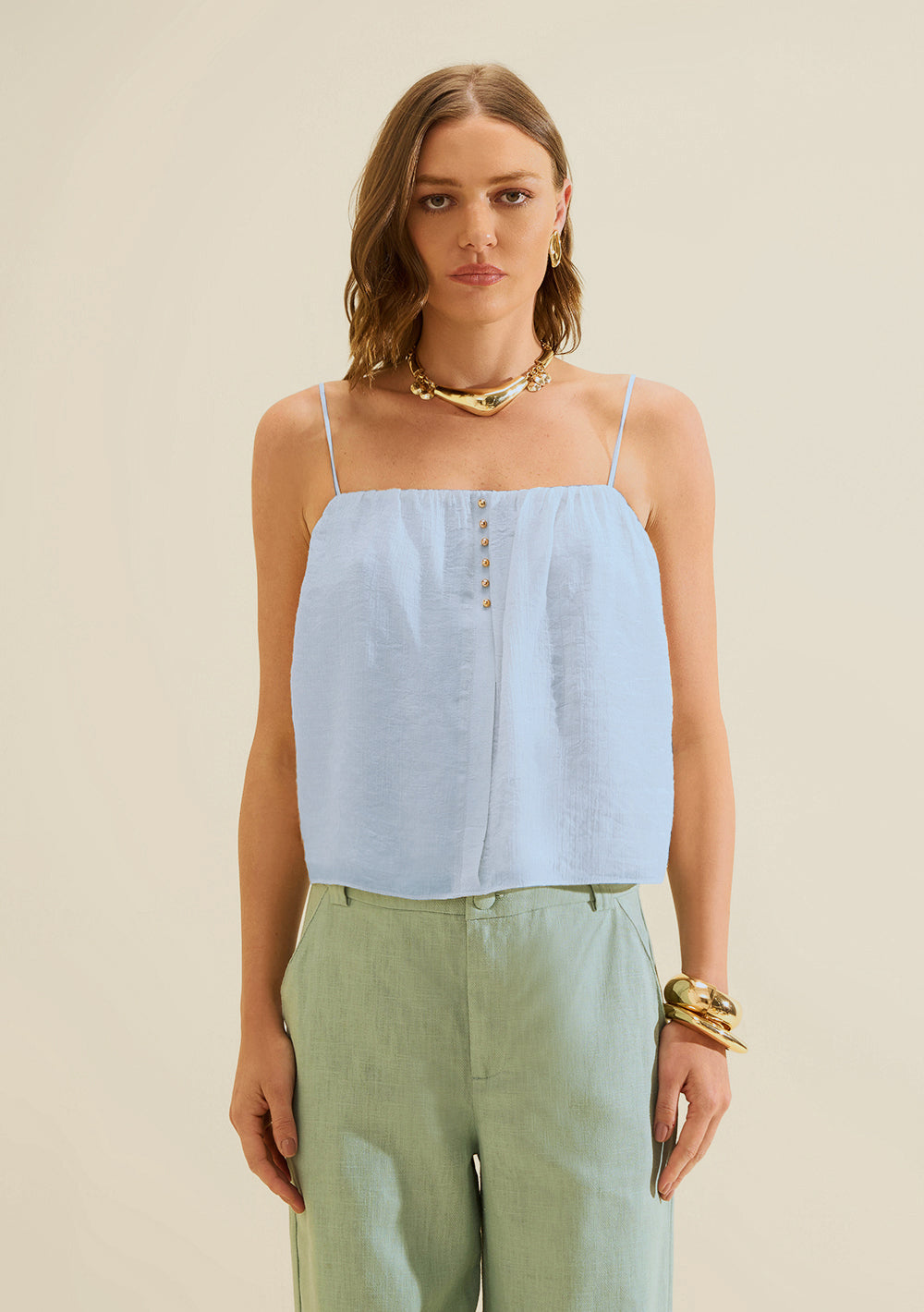 Blusa Suelta Escote Recto Sin Mangas
