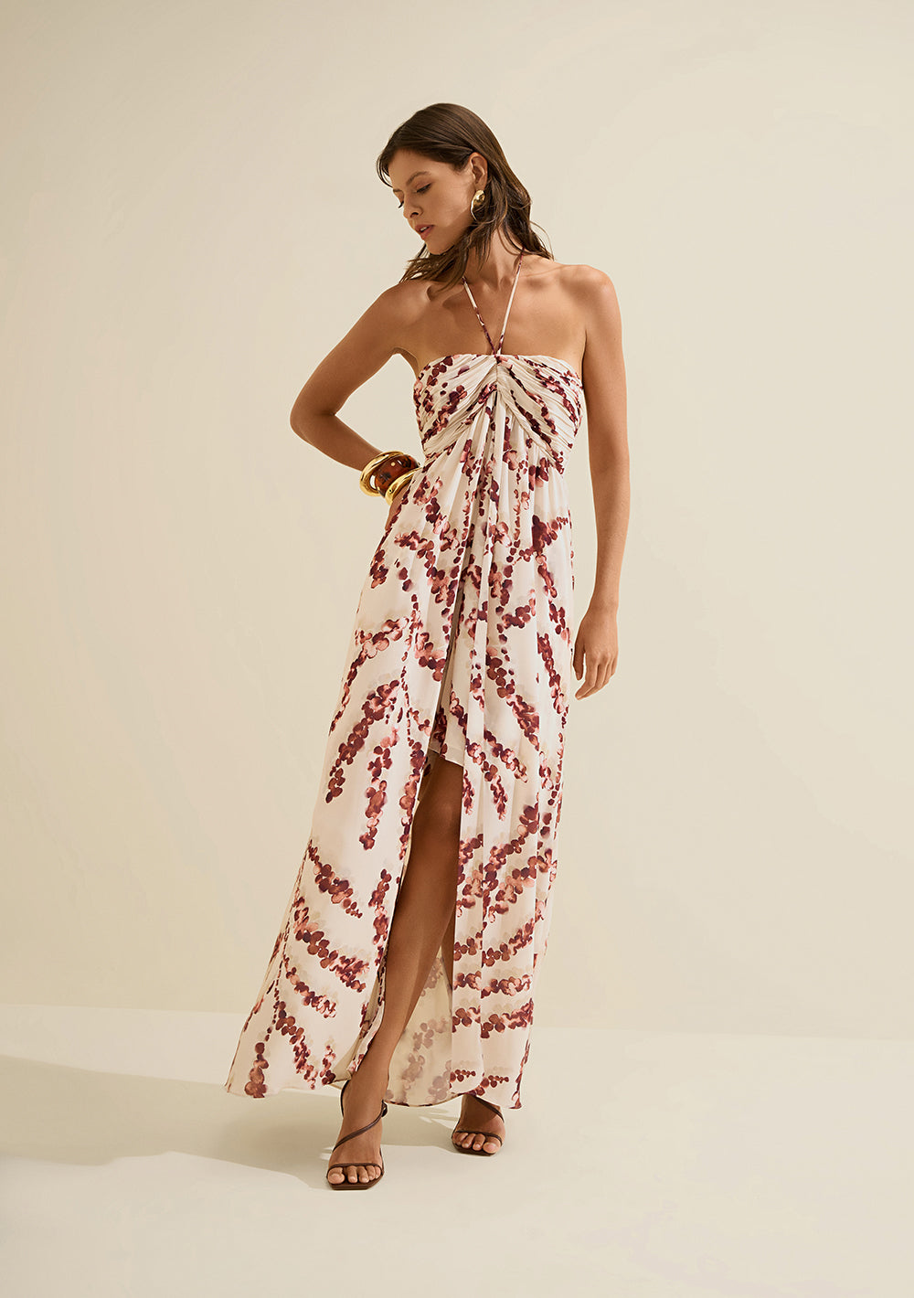 Vestido Largo Ajustado Escote Recto Con Tirantes