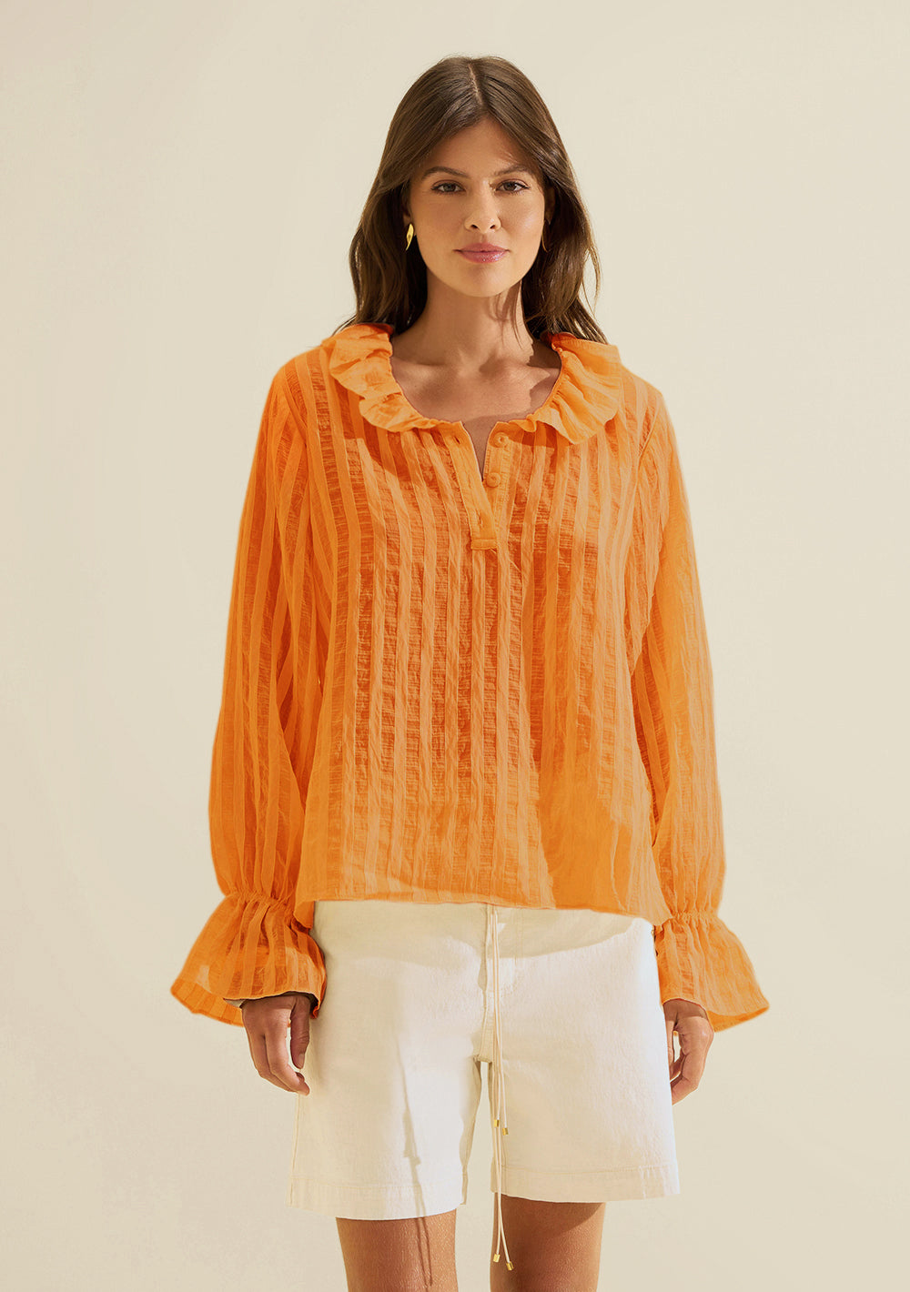 Blusa Suelta Escote en V Mangas Largas