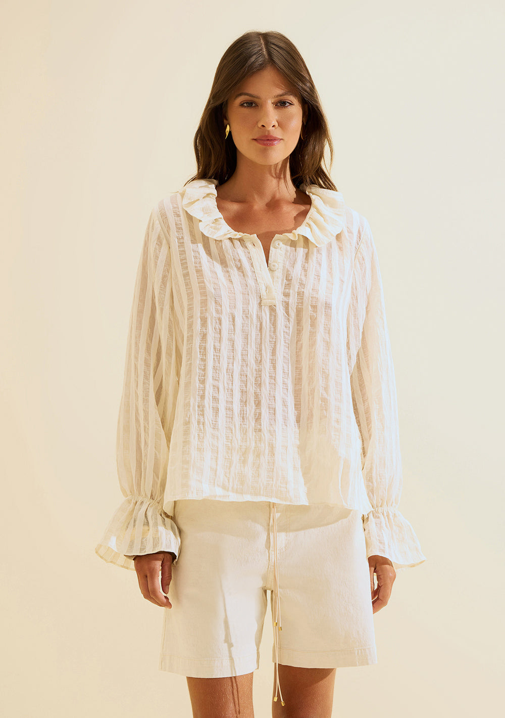Blusa Suelta Escote en V Mangas Largas