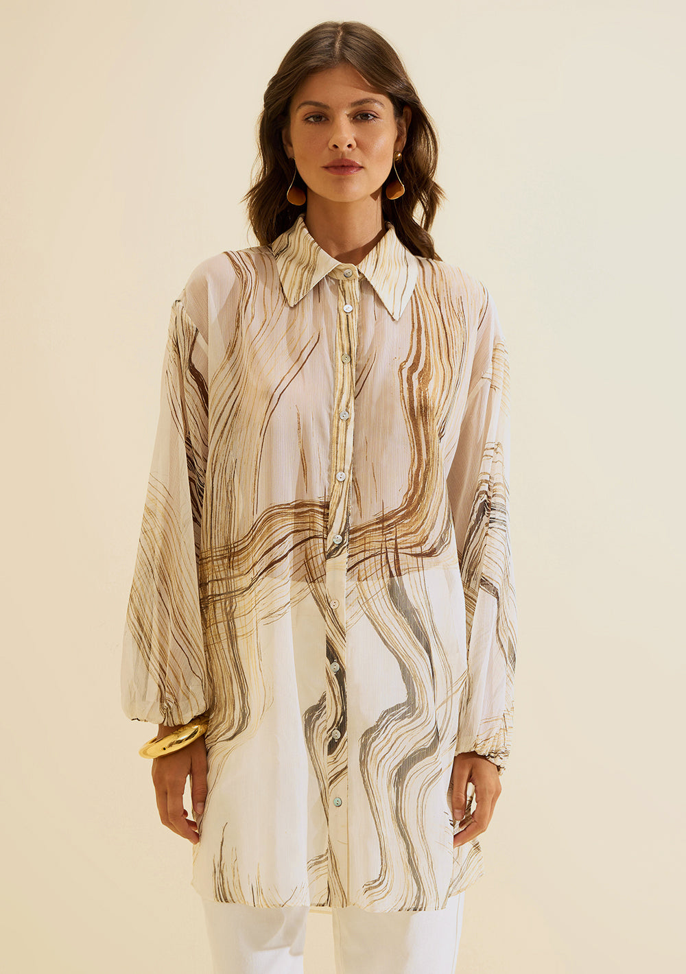 Camisa Suelta Cuello Tradicional Mangas Largas