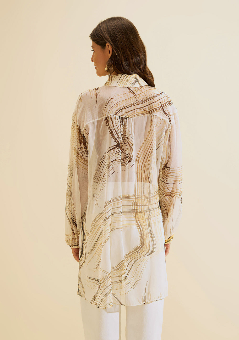 Camisa Suelta Cuello Tradicional Mangas Largas