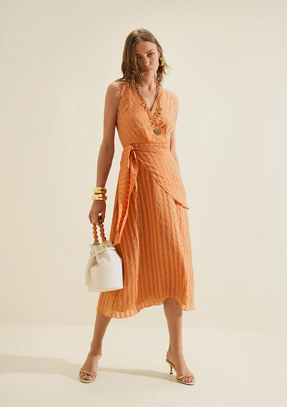 Vestido Midi Ajustado Escote en V Sin Mangas