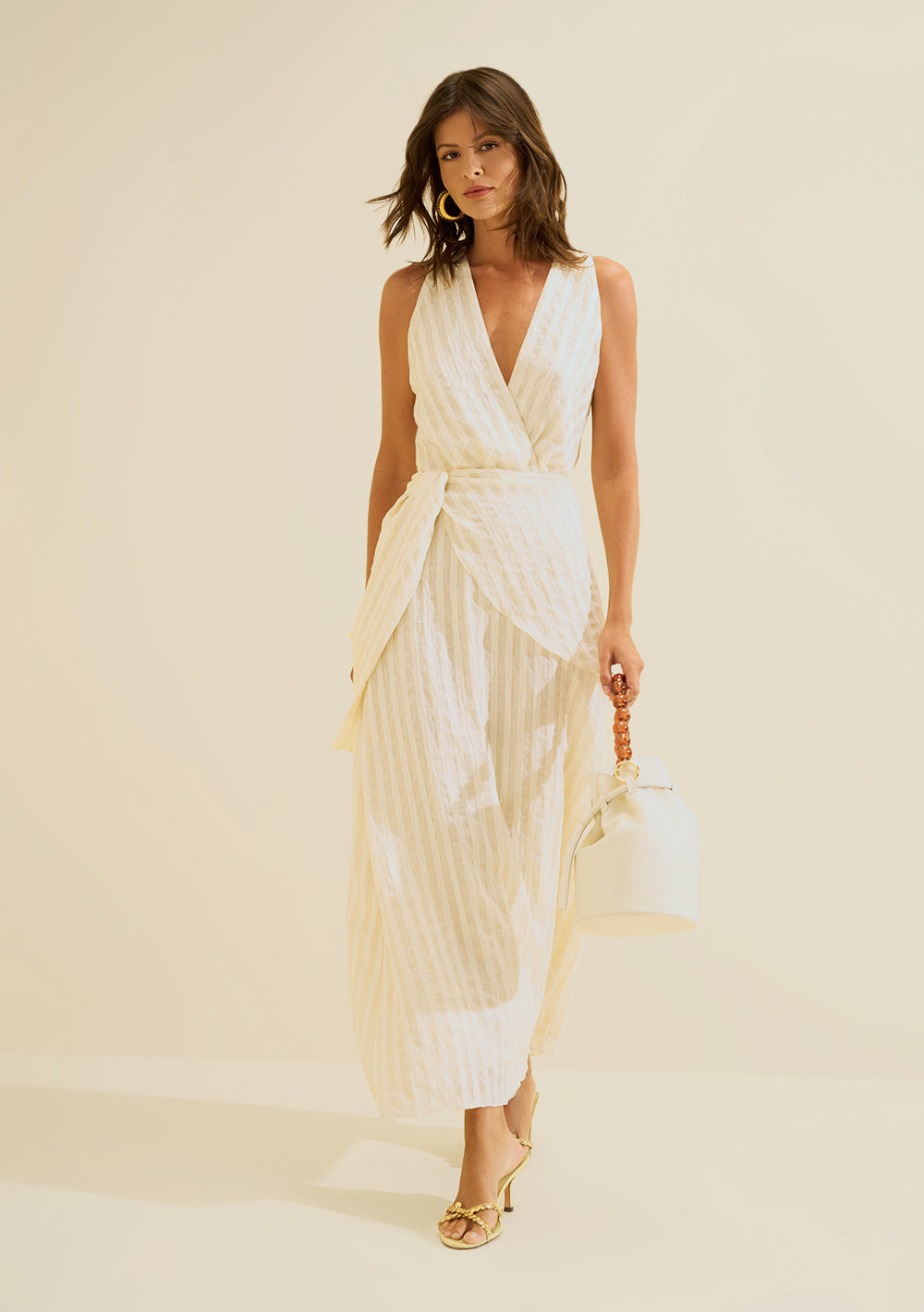 Vestido Midi Ajustado Escote en V Sin Mangas