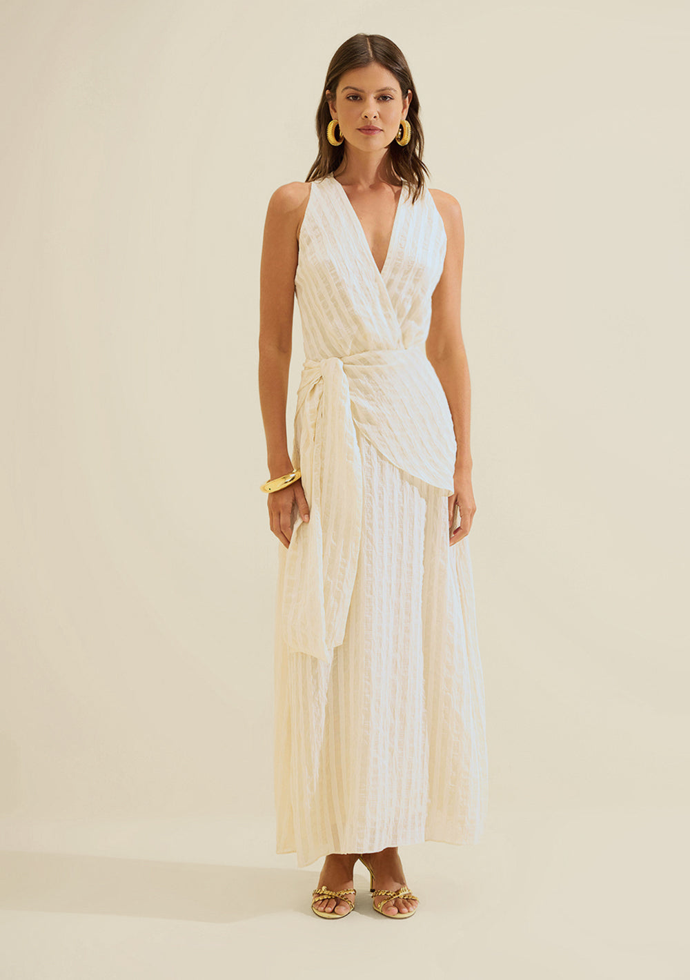 Vestido Midi Ajustado Escote en V Sin Mangas