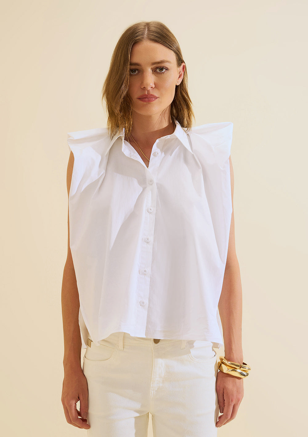Camisa Suelta Cuello Clásico Mangas Cortas