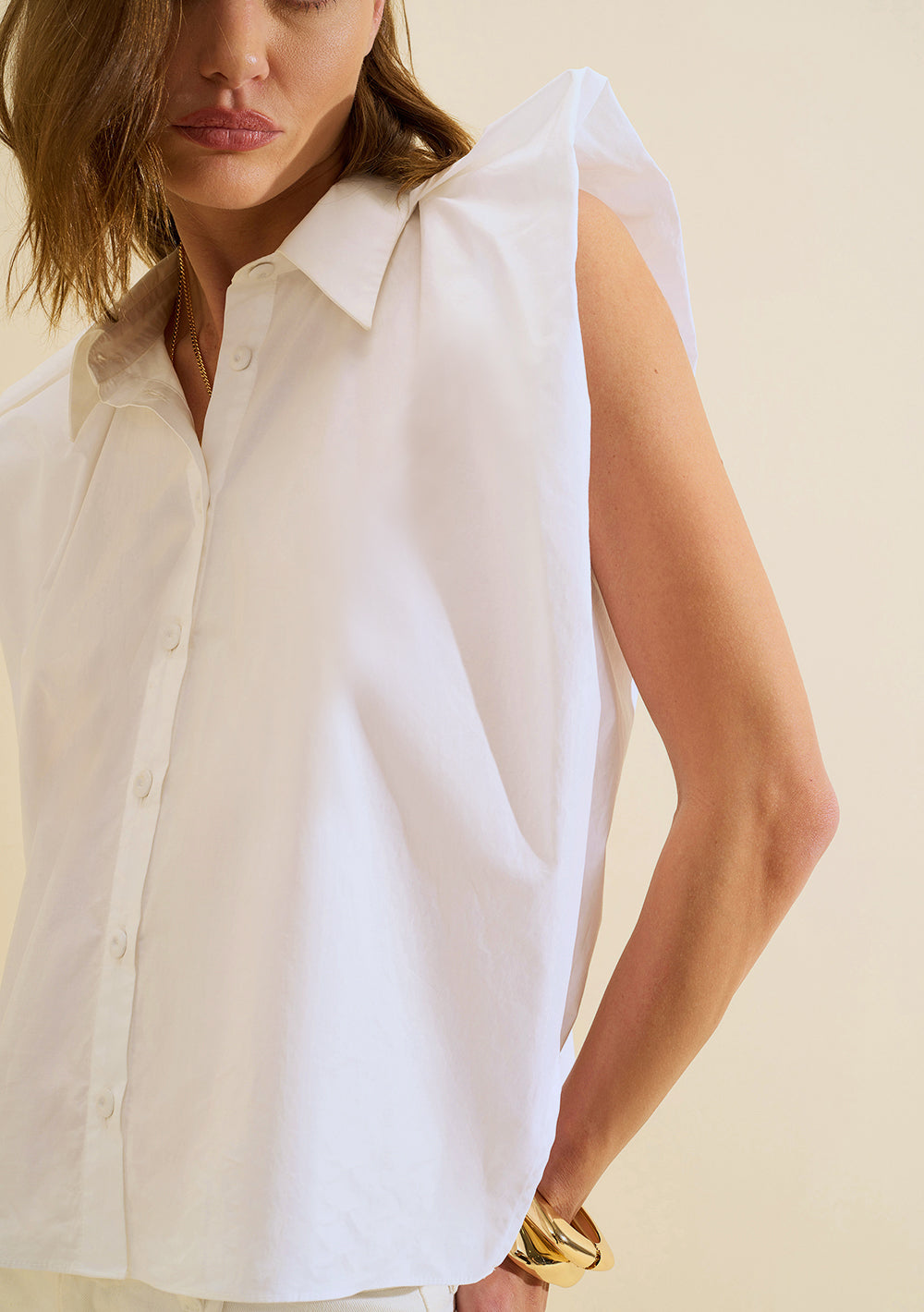 Camisa Suelta Cuello Clásico Mangas Cortas