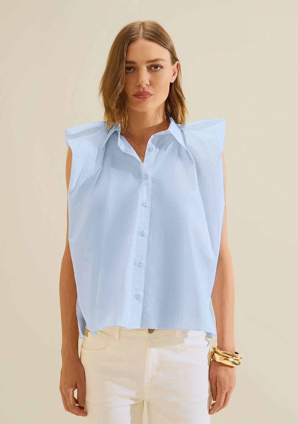 Camisa Suelta Cuello Clásico Mangas Cortas